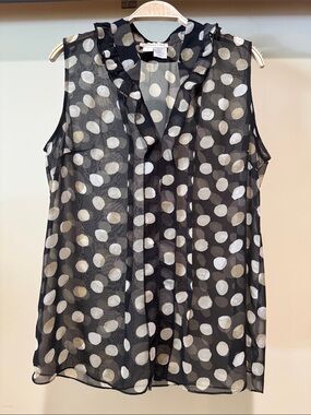 Coldwater Creek Black Sheer Polka-Dot Ruffle V-Neck Camisole